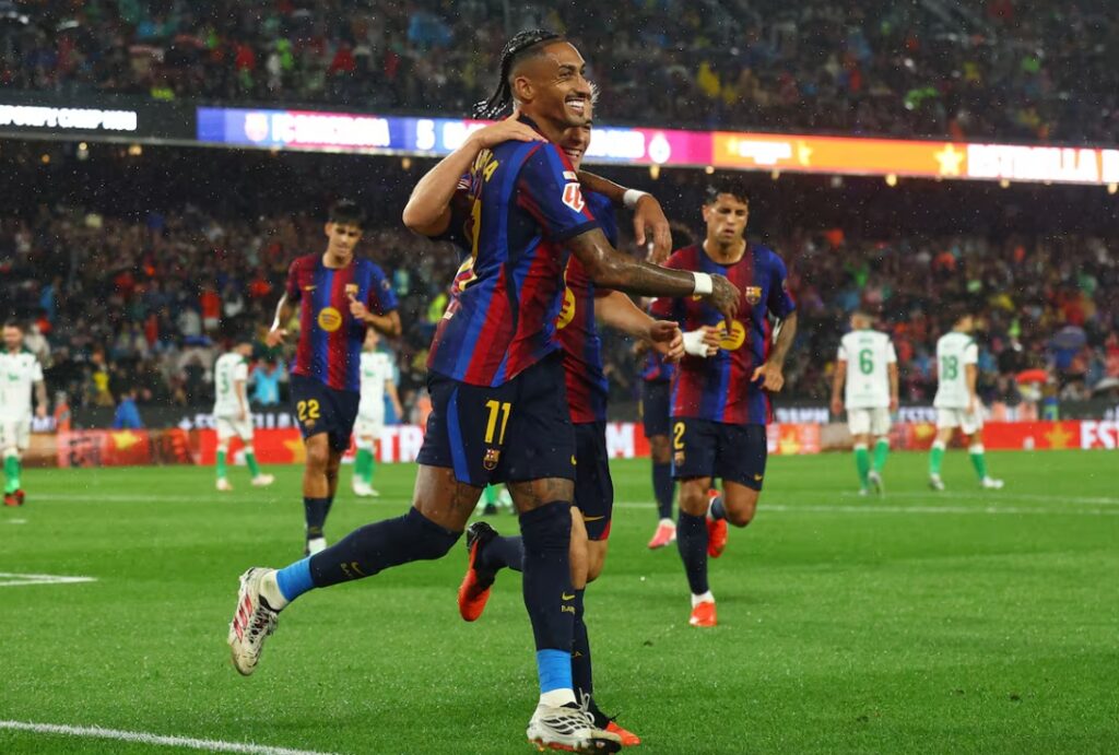 Barcelona hit Racing for seven as Raphinha scores a hat-trick