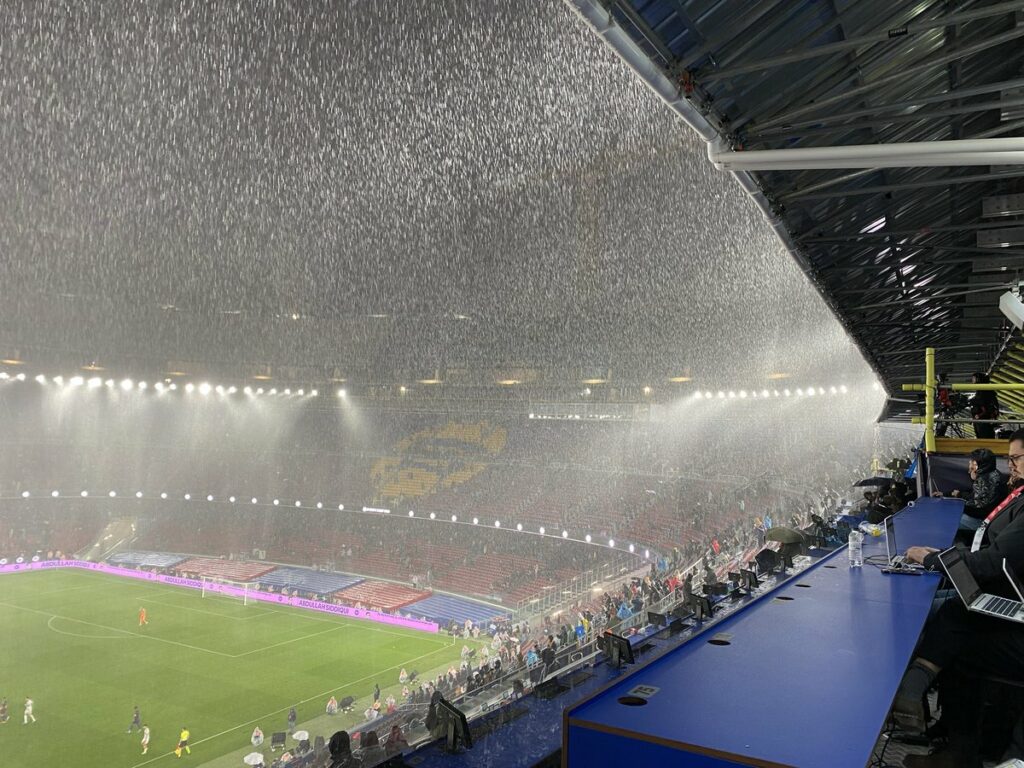 Camp Nou fails the rain test as water pours into the press area