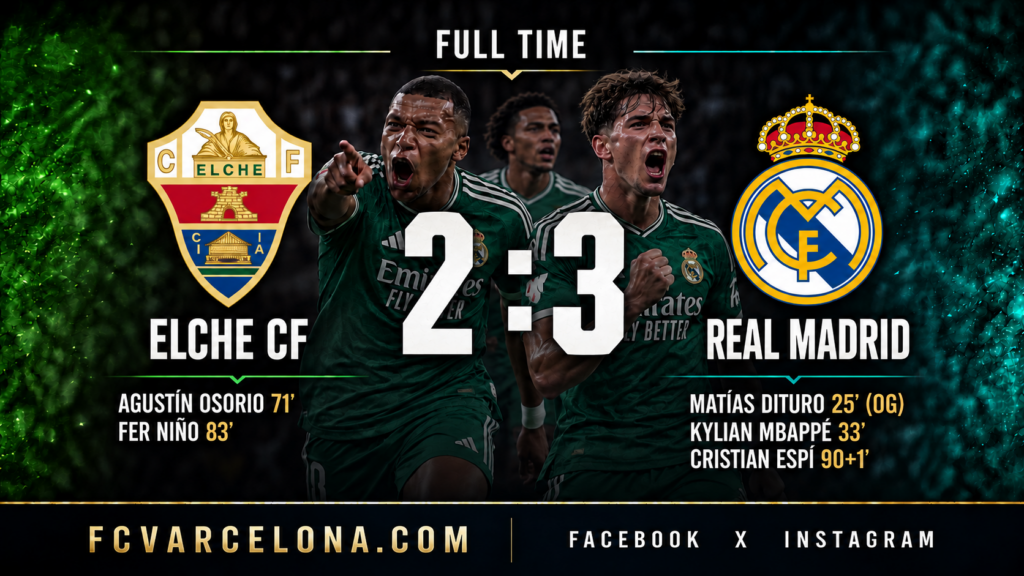 Real Madrid survive Elche fightback as Carlos Espí strikes in stoppage time